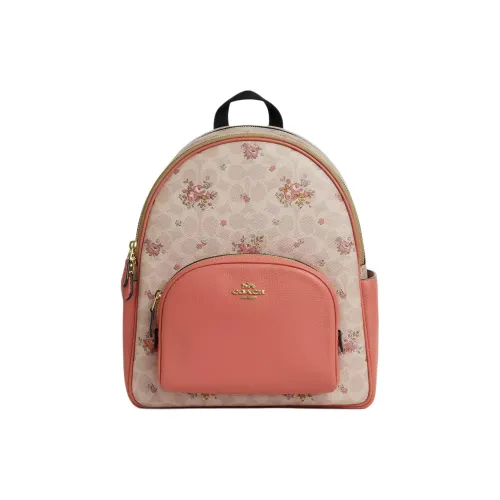 COACH Court Coated Canvas With Pebble Leather Backpack Tubas Women's Pink