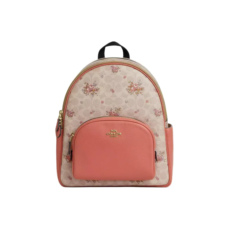 COACH Court Coated Canvas With Pebble Leather Backpack Tubas Women's Pink-0