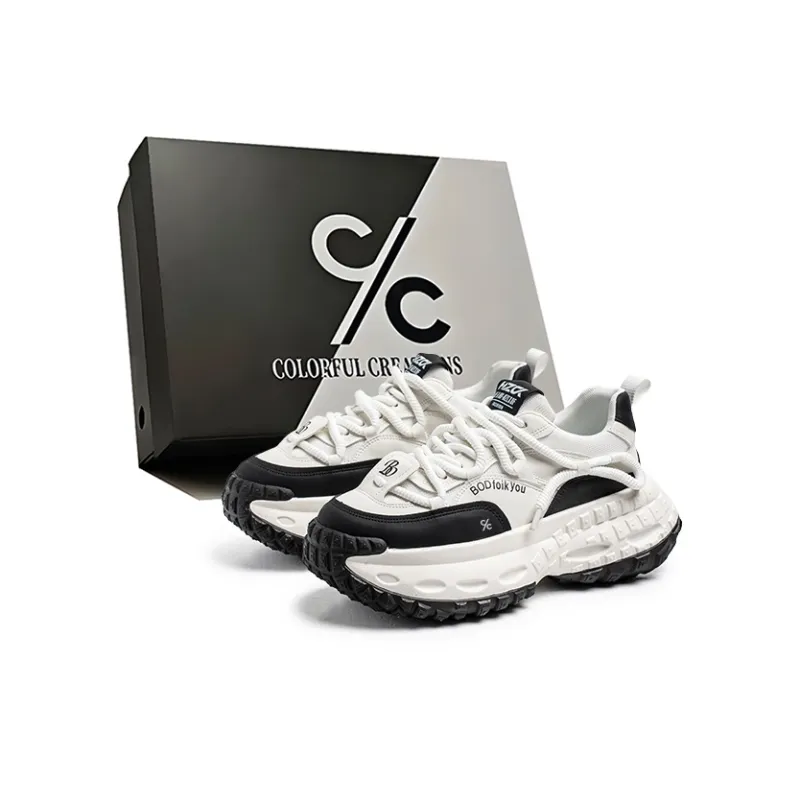 Colorful Creations Chunky Sneakers Men Low Top White Black/White Orange/Blue-1