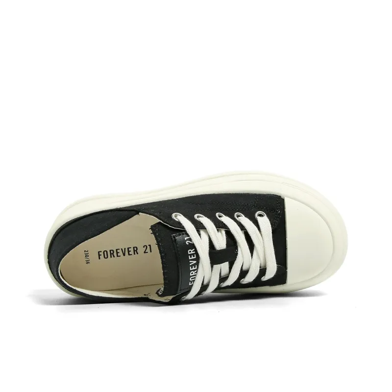 FOREVER 21 Abrasion Resistant Slip Resistant Low Top Canvas Shoes Women's Black-3