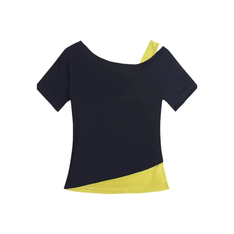 ETSE T Shirts Women's Navy Blue & Yellow T Shirt-1