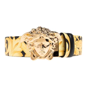 VERSACE 100% Leather Belts Men's Yellow/Black Width 4CM