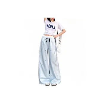 HELEH Casual Pants Women's Light Blue