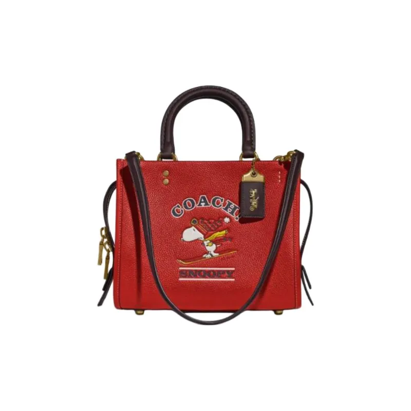 COACH PEANUTS Collaboration Rogue Brand Logo Shoulder Bag, Crossbody Bag, Handbag Women's Red-0