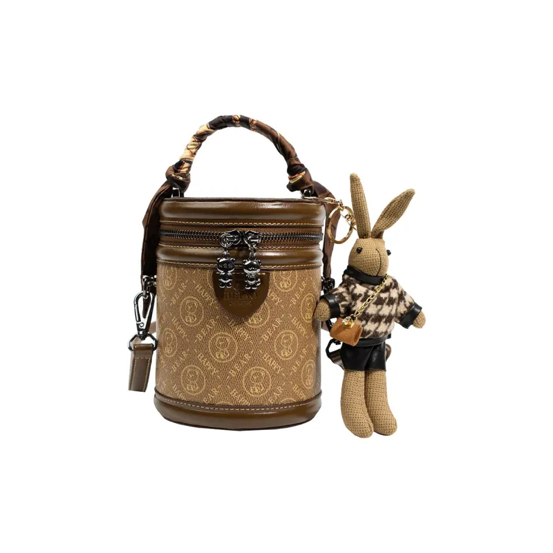 North Pack PU Cylinder Bag, Shoulder Bag, Crossbody Bag, Handbag Women's Brown-0