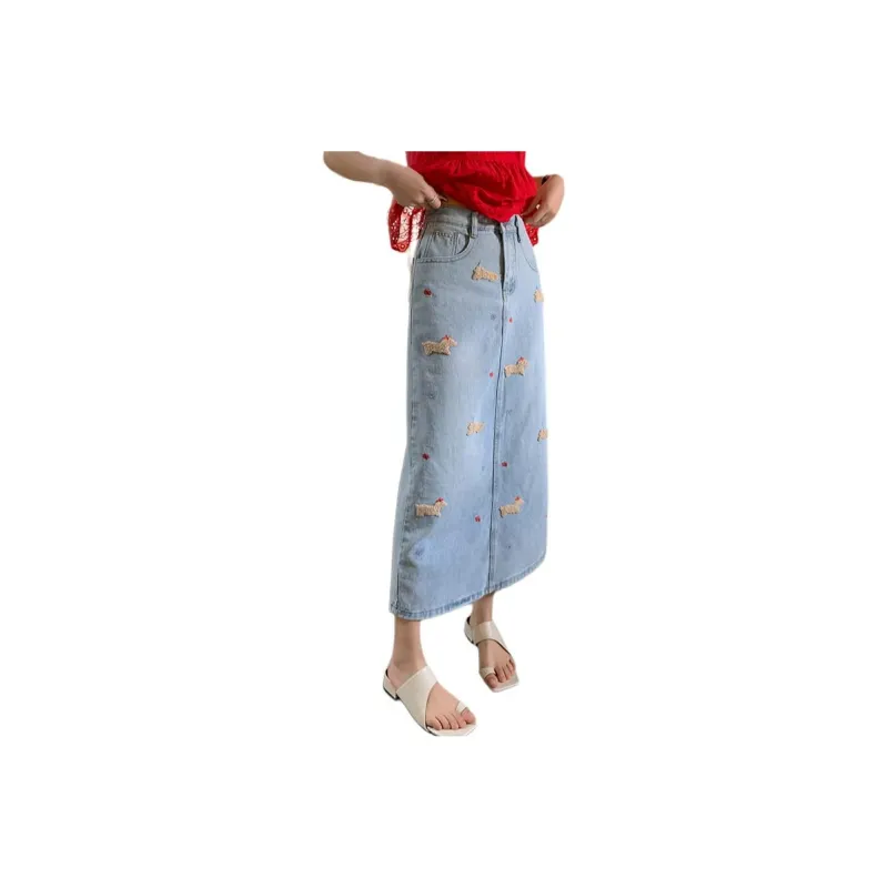 GOSO Denim Long Skirts Women's Blue-2