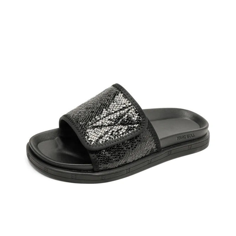 XIMO BULL Rubber Sole Sequins Slip Resistant Slide Slippers Unisex Black-1