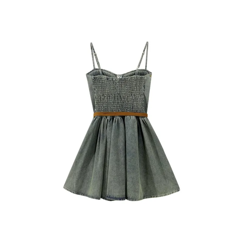 Udon House Slip Dresses Women's Vintage Blue-1