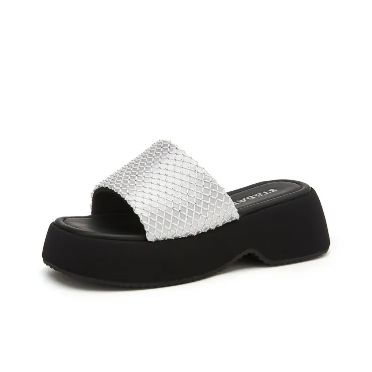 ST&SAT Rubber Sole Leather Patchwork Quiet Slide Slippers Women's-4