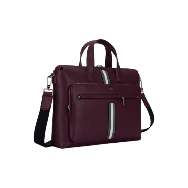 BALLY Cow Leather Briefcase Tubas Men's Burgundy-1