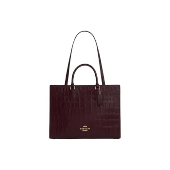 COACH Maggie Crocodile Embossed Leather With Smooth Leather Tote Bag, Shopping Bag, Handbag Tubas Women's Dark Brown
