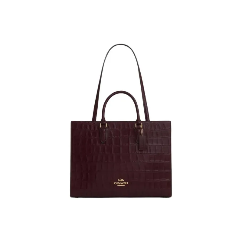COACH Maggie Crocodile Embossed Leather With Smooth Leather Tote Bag, Shopping Bag, Handbag Tubas Women's Dark Brown-0