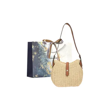 Iman's House Straw Woven Shoulder Bag Women's Ecru/Khaki