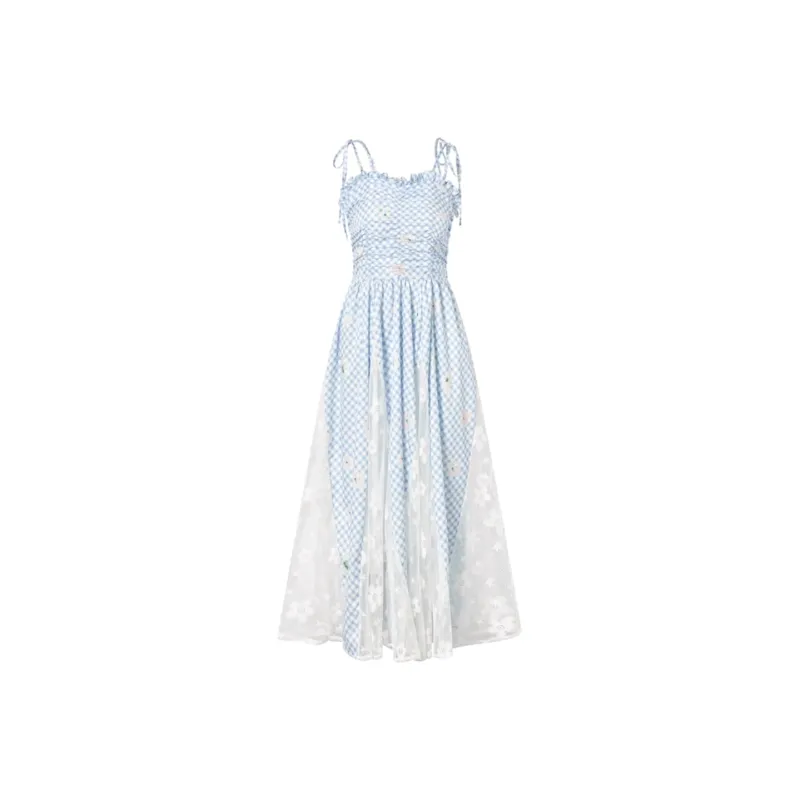 PZGE Slip Dresses Women's Blue Plaid-0