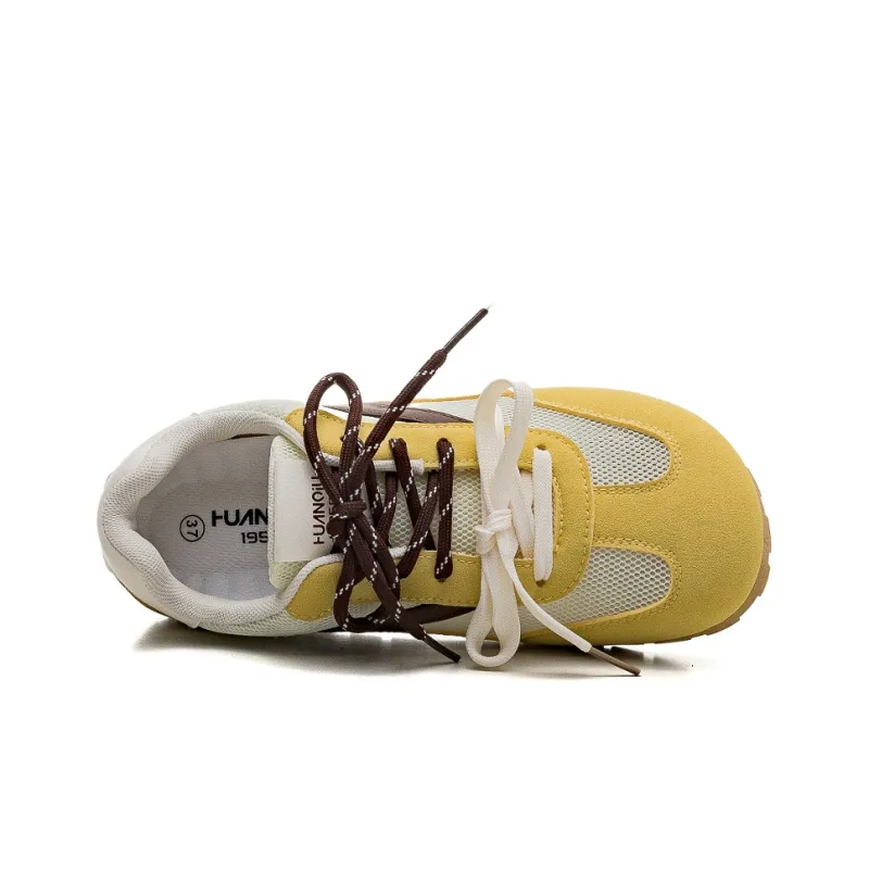 HUANQIU Shock Absorbers Slip Resistant Breathable Low Top Casual Shoes Women's Yellow-2