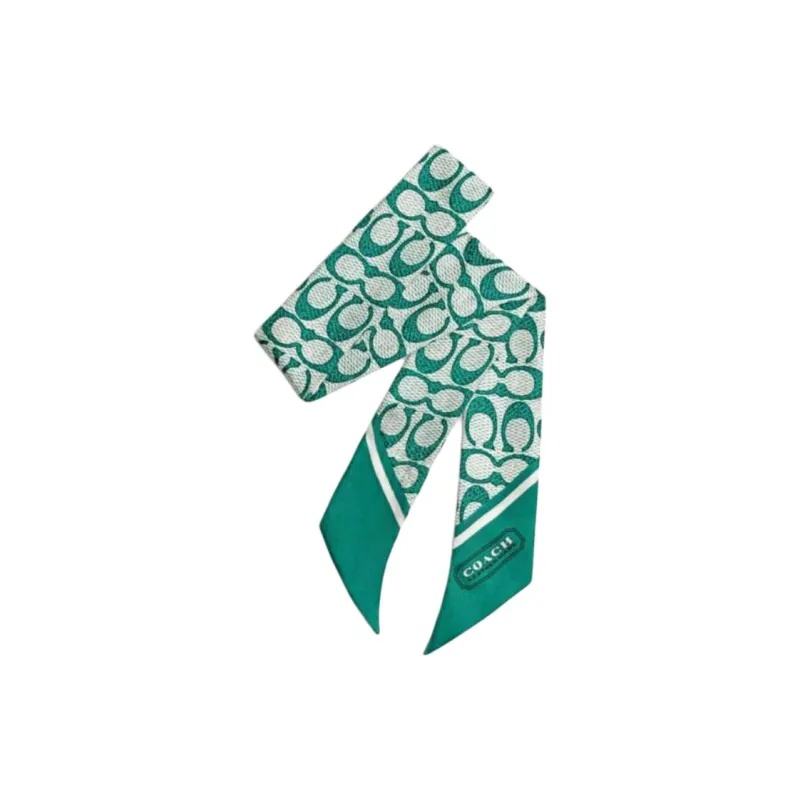 COACH 100% Silk Scarves Women's Green-0