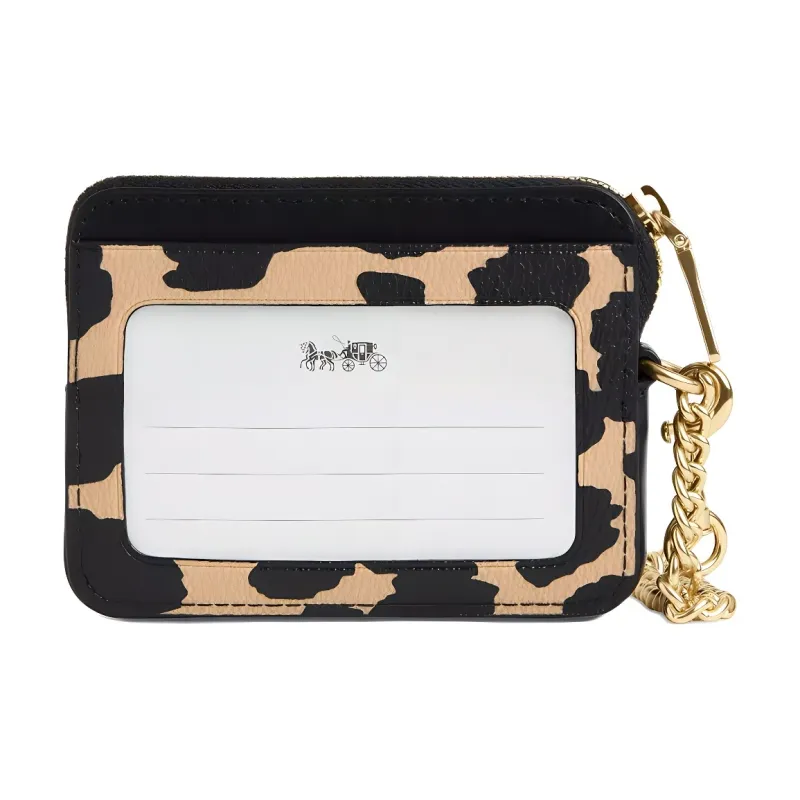 COACH Coated Canvas Card Holder Mini Women's Leopard Print Multicolor-1