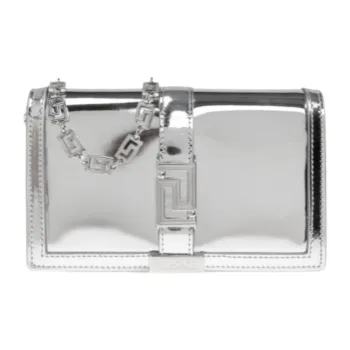 VERSACE Greca Goddess Leather Shoulder Bag, Crossbody Bag Mini Women's Silver