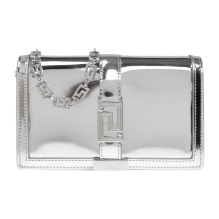 VERSACE Greca Goddess Leather Shoulder Bag, Crossbody Bag Mini Women's Silver-0