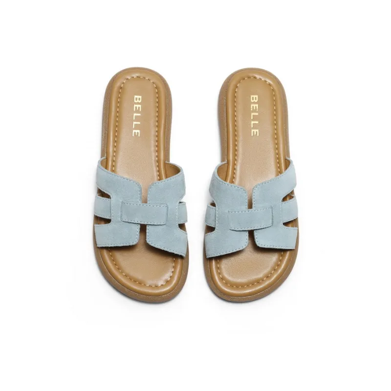 BELLE Slide Slippers Women's Blue/Yellow/Beige-7
