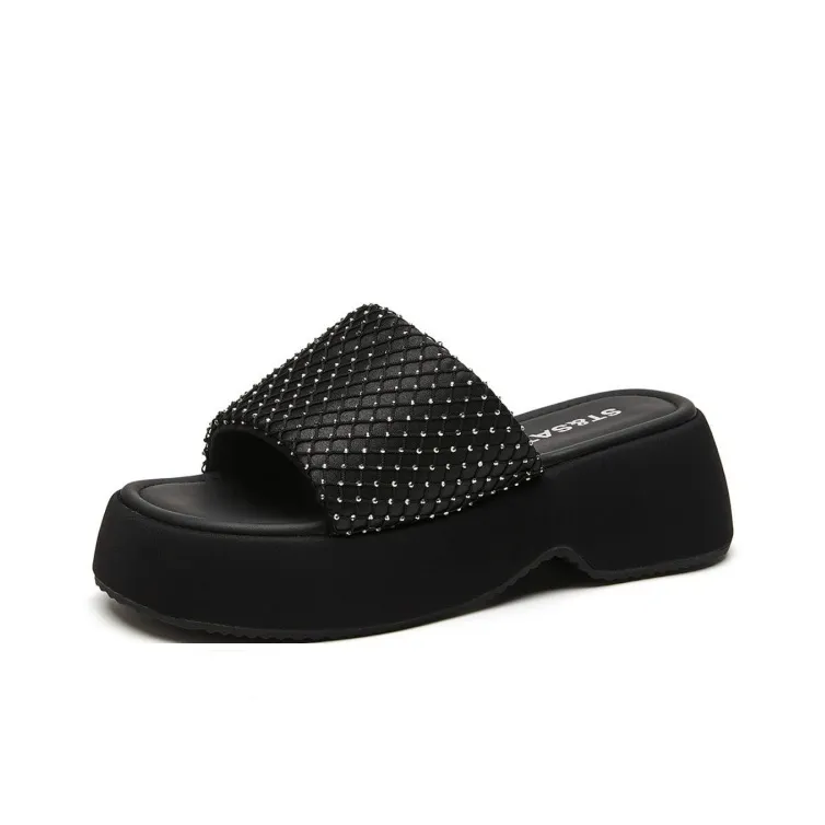 ST&SAT Rubber Sole Leather Patchwork Quiet Slide Slippers Women's-1
