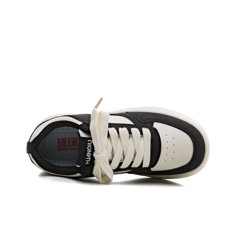 HUANQIU Slip Resistant Shock Absorbers With Abrasion Resistant Properties Low Top Skateboard Shoes Women's Beige Black-2