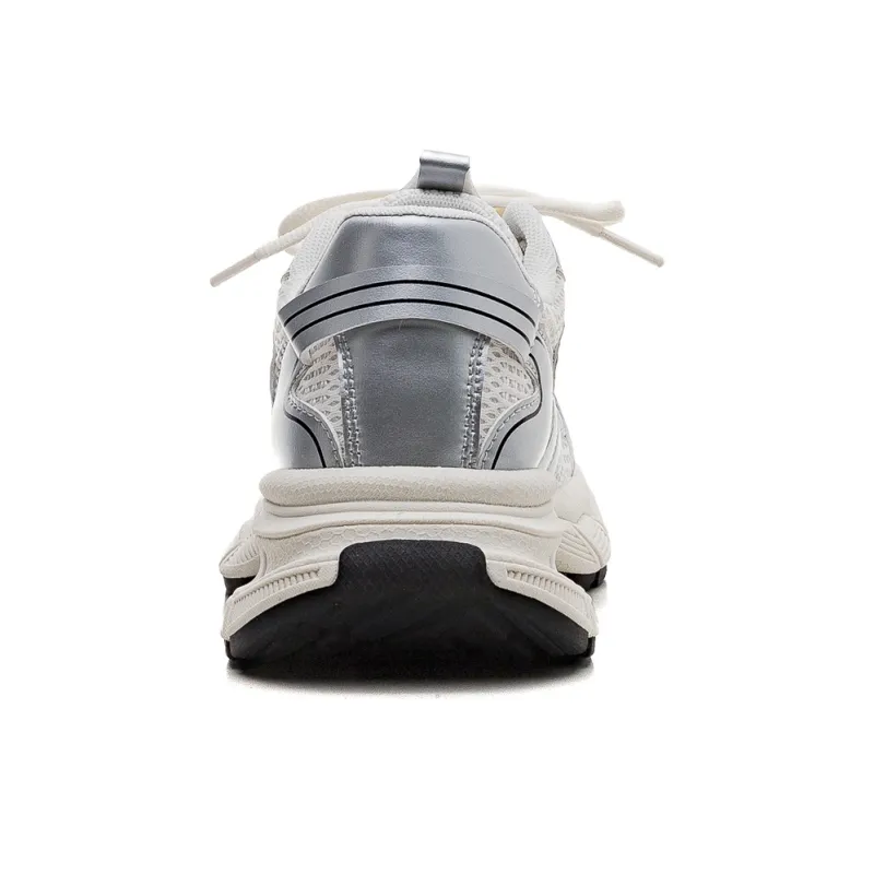 HUANQIU Shock Absorbers With Slip Resistant And Abrasion Resistant Properties Low Top Chunky Sneakers Women's Silver-3