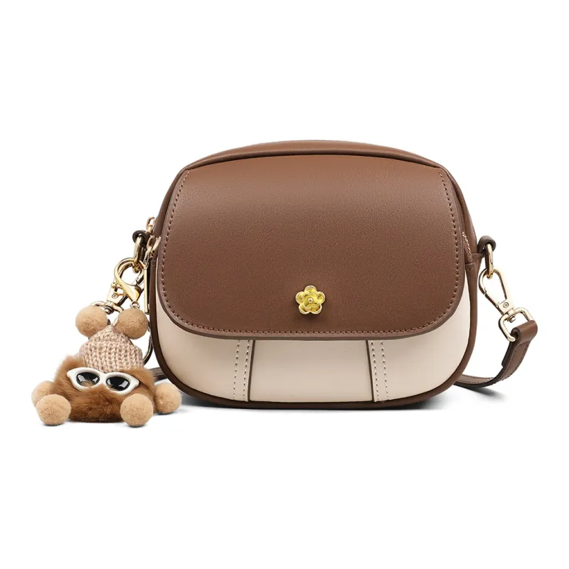 VINEY Cow Leather Shoulder Bag, Crossbody Bag Regular Women's White & Coffee-2