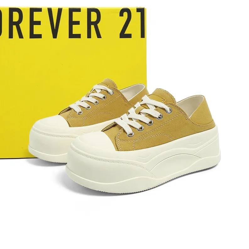 FOREVER 21 Abrasion Resistant Slip Resistant Low Top Canvas Shoes Women's Yellow-5