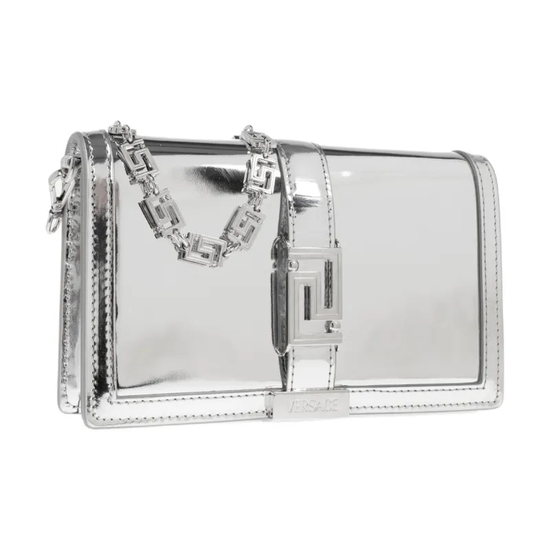 VERSACE Greca Goddess Leather Shoulder Bag, Crossbody Bag Mini Women's Silver-2