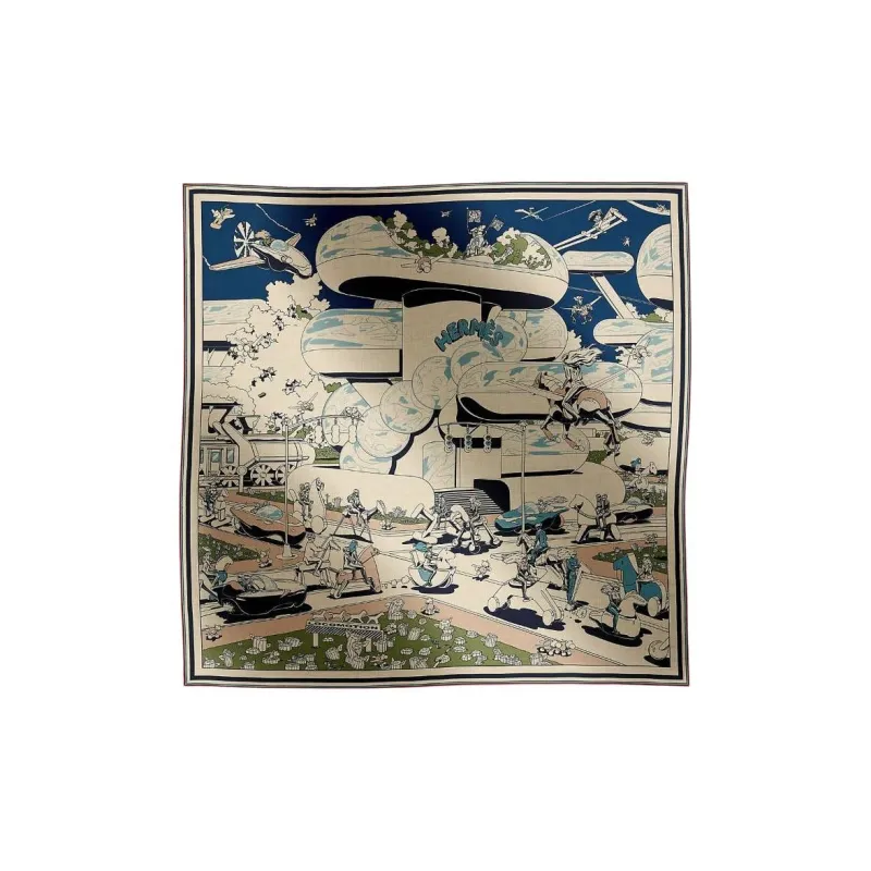 HERMES Cashmere Shawls Women's Marine Blue-0