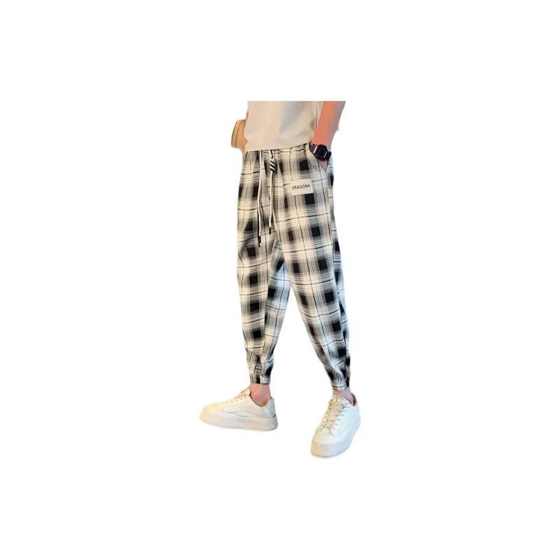 GLFL Casual Pants Unisex Black White Plaid-0
