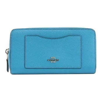 COACH Accordion Zip Wallet Cross Grain Leather Wallet Trumpets Women's Blue