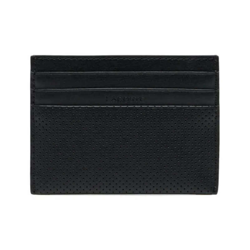 LACOSTE Cut Out Leather Card Holder Men's Black-0