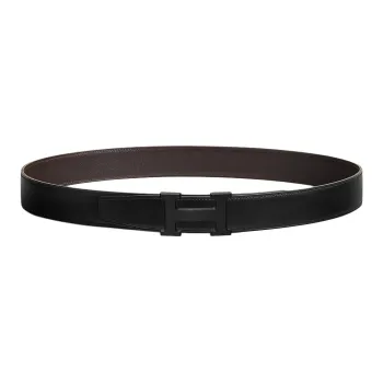 HERMES Calfskin Leather Belts Men's Black 3.2CM