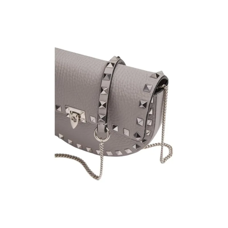 Valentino ROCKSTUD Grain Calfskin Shoulder Bag Mini Women's Dove Feather Gray Color-6