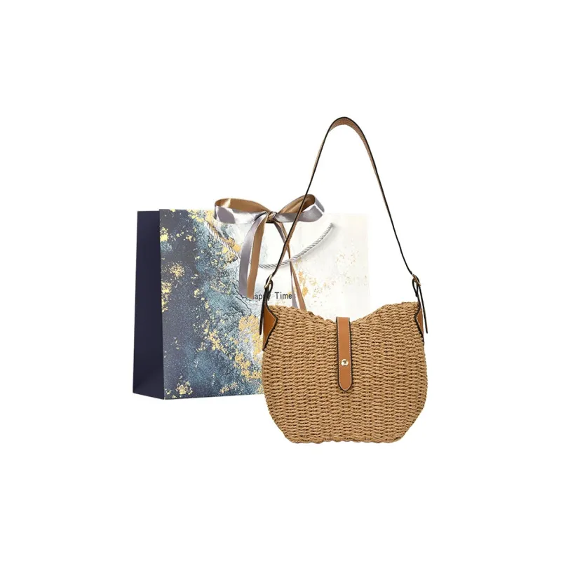 Iman's House Straw Woven Shoulder Bag Women's Ecru/Khaki-4