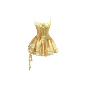TIBINB Slip Dresses Women's Yellow