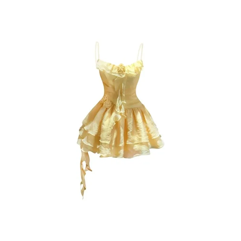 TIBINB Slip Dresses Women's Yellow-0