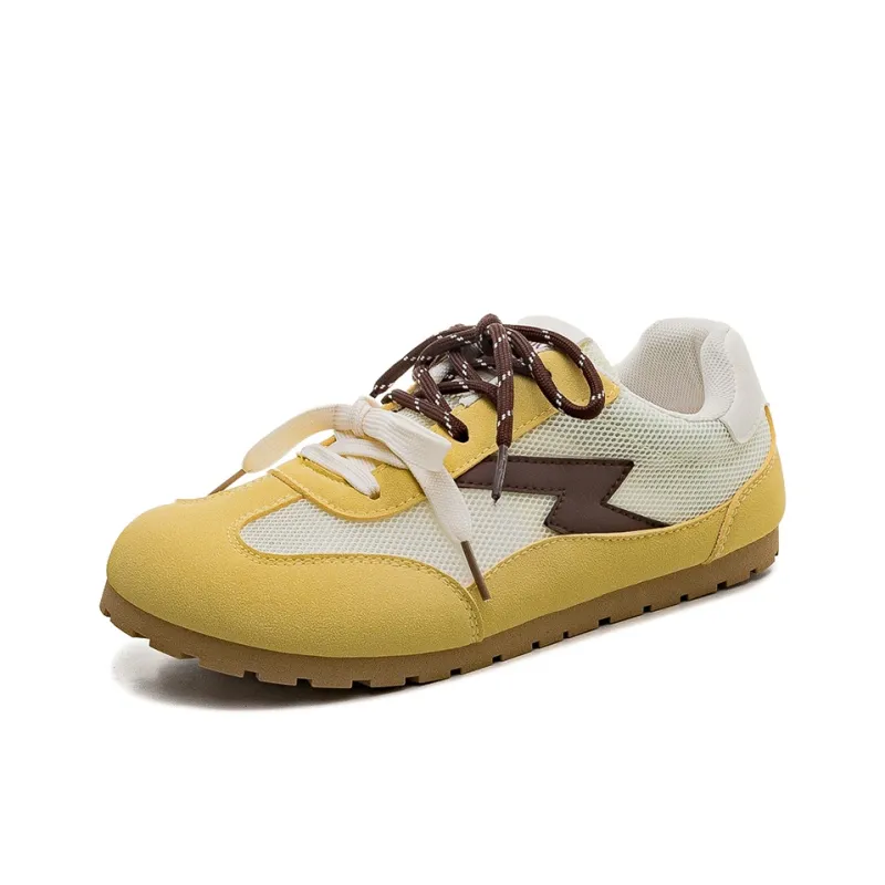 HUANQIU Shock Absorbers Slip Resistant Breathable Low Top Casual Shoes Women's Yellow-1