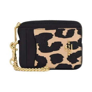 COACH Coated Canvas Card Holder Mini Women's Leopard Print Multicolor