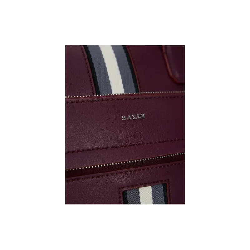 BALLY Cow Leather Briefcase Tubas Men's Burgundy-4