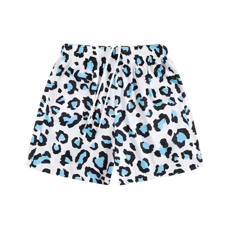 AKIN Casual Shorts Unisex White Blue Leopard Print-0