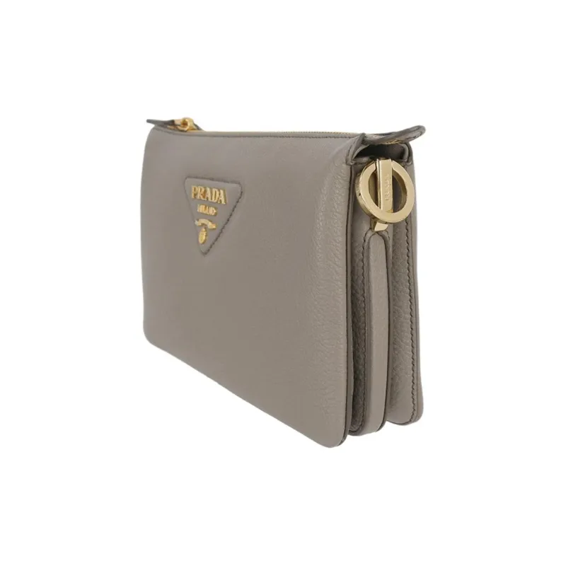PRADA Vitello Dino Calfskin Shoulder Bag Unisex Gray-1