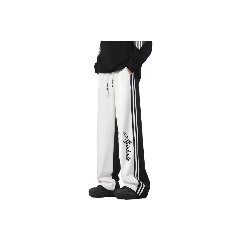 JINBEILE Casual Pants Unisex Black White-0