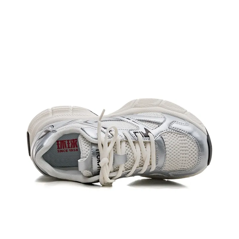 HUANQIU Shock Absorbers With Slip Resistant And Abrasion Resistant Properties Low Top Chunky Sneakers Women's Silver-2