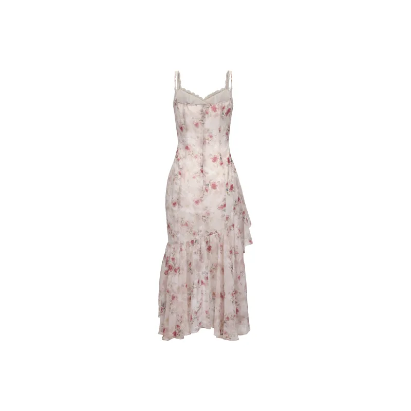 CHIWAWAMEME Slip Dresses Women's Pink Floral Mermaid Long Skirt-1