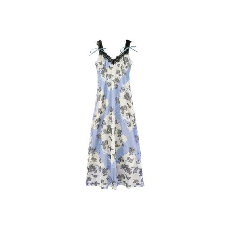 PZGE Slip Dresses Women's Oil Paintings Purple-0