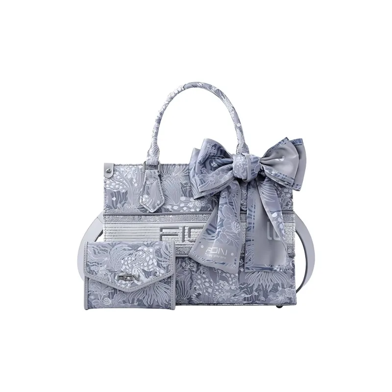 FION Clever Brocade Series Fabric Tote Shoulder Bag, Crossbody Bag, Handbag Women's White-0