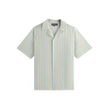 KITH SS25 Striped Thompson Camp Collar Shirt Men's Light Indigo